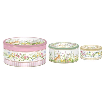 Fémdoboz 3 db-os szett kerek,19,5x8/16,5x7,5/13,5x6,5cm, Happy Easter, R2S.099EAST Fémdoboz 3 db-os szett kerek,19,5x8/16,5x7,5/13,5x6,5cm, Happy Easter, R2S.099EAST