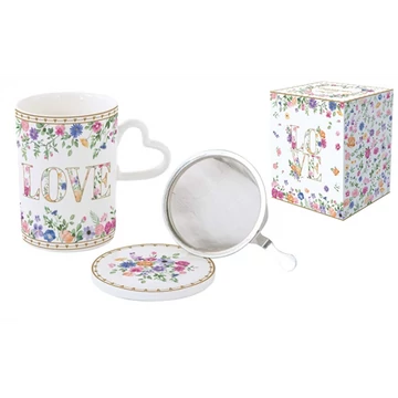 Porcelán szűrősbögre tetővel, 350ml, dobozban, Mon Amour, R2S.3105MAMO