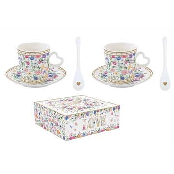 Porcelán eszpreszócsésze+alj, 2 személyes, 100ml, porcelánkanállal, dobozban,Mon Amour, R2S.3107MAMO