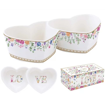 Porcelán dupla szívtálka 20x9,5cm, dobozban, Mon Amour, R2S.3111MAMO