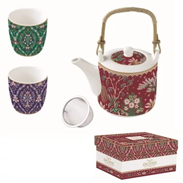 Porcelán teáskanna 600ml, fémszürővel, 2 porcelánpohárral 160ml, dobozban, Atmosphere, Eclectic Chic, R2S.1467ECLE