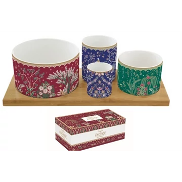 Porcelán kínálótál 4 db-os szett:11,5/8/6,5/4,5cm átmérő, bambusztálcán 29x13cm, Atmosphere, Eclectic Chic, R2S.1468ECLE