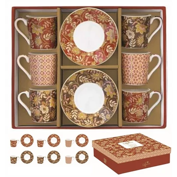 Porcelán eszpresszócsésze+alj 6 személyes, 100ml, dobozban, Coffee Mania, Fleurs Des Reves, R2S.126FREV