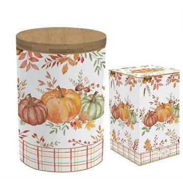 Porcelán konyhai tároló bambusz fedéllel, 11x16cm, dobozban, Harvest					, R2S.1493HARV