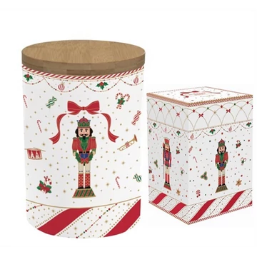 Porcelán konyhai tároló bambusz fedéllel, 11x16cm, dobozban, Nutcracker Twist, R2S.1493NTWI