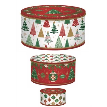 Fémdoboz 3 db-os szett kerek,20x8,5/17x8/13,5x6,5cm, Jingle Bells, Coffee Mania, R2S.099JING Fémdoboz 3 db-os szett kerek,20x8,5/17x8/13,5x6,5cm, Jingle Bells, Coffee Mania, R2S.099JING