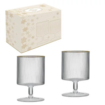 Bordás üvegpohár arany szegéllyel 280ml, boros, 2db-os szett, dobozban, Gold, R2S.1432ORO