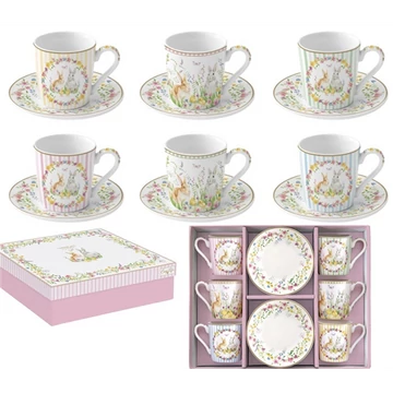 Porcelán eszpresszócsésze+alj 6 személyes, 100ml, dobozban, Coffee Mania, Happy Easter, R2S.126EAST