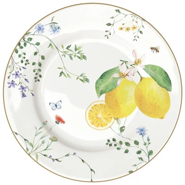 Porcelán desszerttányér 19cm, Fleurs et Citrons, R2S.944FCIT