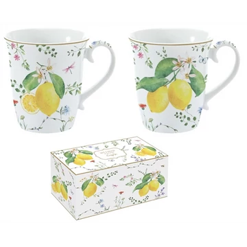 Porcelán bögreszett 2db-os, 275ml, dobozban, Fleurs et Citrons, R2S.1172FCIT