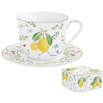 Porcelán reggelizőcsésze+alj 370ml dobozban, Fleur et Citrons, R2S.1182FCIT