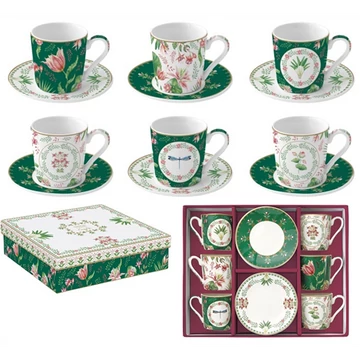 Porcelán eszpresszócsésze+alj 6 személyes, 100ml, dobozban, Coffee Mania, Botanical Chic, R2S.126BOCH