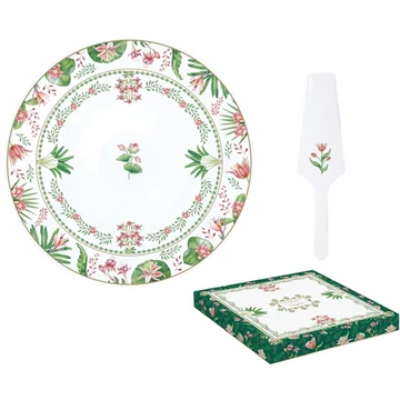 Porcelán tortatál lapáttal, 32cm, dobozban, Botanical Chic, R2S.1112BOCH