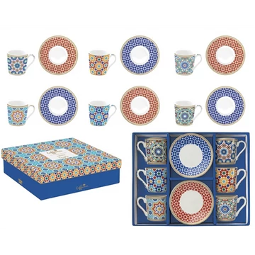 Porcelán eszpresszócsésze+alj 6 személyes 100ml dobozban, Marrekech, Coffee Mania, R2S.126MARR