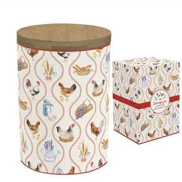 Porcelán konyhai tároló bambusz fedéllel, 11x16cm, dobozban, Country Life, R2S.1493CLIF