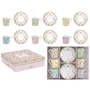 Porcelán eszpresszócsésze+alj 6 személyes 100ml dobozban, Meadow Flowers, Coffee Mania, R2S.126MFLO