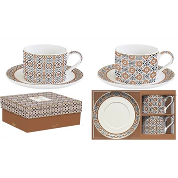 Porceláncsésze+alj 240ml, 2 személyes, dobozban, Coffee Mania, Geoethnic, R2S.132GEOE