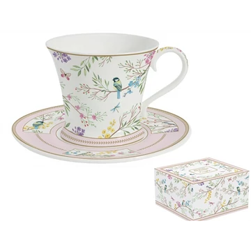 Porcelán reggelizőcsésze+alj 350ml, dobozban, Birds Melody, R2S.1785BIME