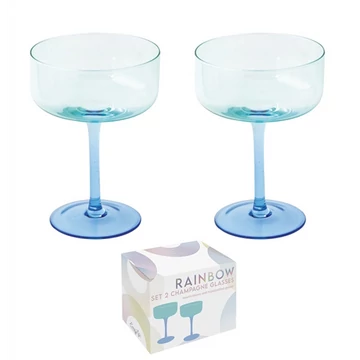 Champagne üvegpohárszett 2 db-os, színes, 300ml, dobozban, kék-világoskék, Rainbow, R2S.4007RABB