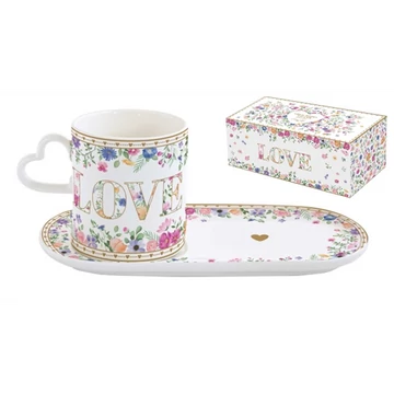 Porcelánbögre 320ml, porcelántálcán 23x12cm, dobozban,Mon Amour, R2S.3114MAMO