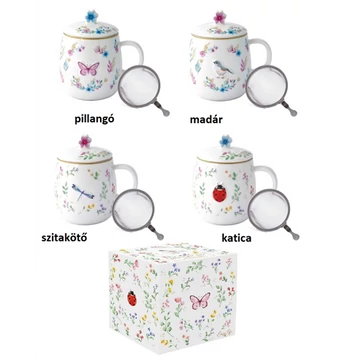 Porcelán szűrősbögre tetővel, 450ml, dobozban, Fancy Garden, R2S.1370FGAR