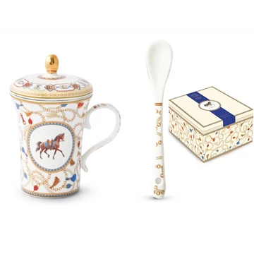 Porcelánbögre 300ml tetővel,kanállal dobozban, Cheval, P.M.PM0139CHEV