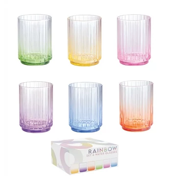 Üveg vizespohárszett 6 db-os, színes, 400ml, dobozban, Rainbow, R2S.4008RAIB