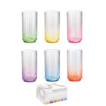 Üveg vizespohárszett 6 db-os, színes, 500ml, dobozban, Rainbow, R2S.4009RAIB