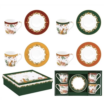 Porcelán eszpresszócsésze+alj 4 személyes, 100ml, dobozban, Forest Dream, R2S.1475FODR