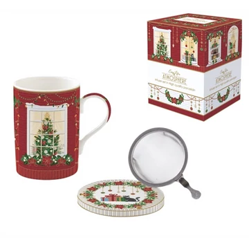 Porcelán szűrősbögre tetővel, 350ml, dobozban, Festive Avenue, Atmosphere, R2S.105FEAV