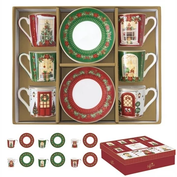 Porcelán eszpresszócsésze+alj 6 személyes, 100ml, dobozban, Coffee Mania, Festive Avenue, R2S.126FEAV