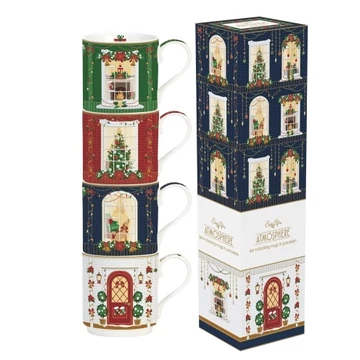 Porcelán bögreszett 4 db-os, 275ml, egymásba sorolós, dobozban, Festive Avenue, Atmosphere, R2S.1039FEAV Porcelán bögreszett 4 db-os, 275ml, egymásba sorolós, dobozban, Festive Avenue, Atmosphere, R2S.1039FEAV