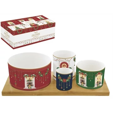 Porcelán kínálótál 4 db-os szett:11,5/8/6,5/4,5cm átmérő, bambusztálcán 29x13cm, Festive Avenue, Atmosphere, R2S.1468FEAV