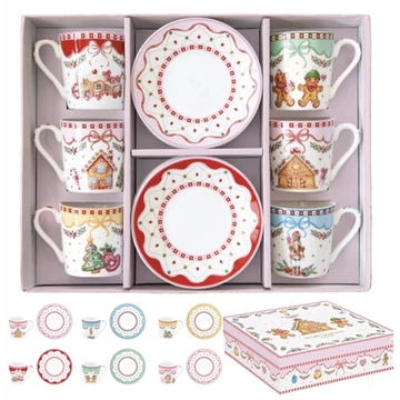 Porcelán eszpresszócsésze+alj 6 személyes, 100ml, dobozban, Coffee Mania, Sweet Christmas, R2S.126SWEC