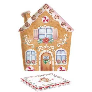 Porcelántálca 21x25,5cm, mézeskalács házikó forma, dobozban, Sweet Christmas, R2S.1472SWEC