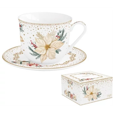 Porcelán reggelizőcsésze+alj 370ml, dobozban, White Elegance, R2S.1182WHEL