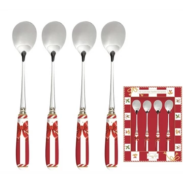 Rozsdamentes teáskanál szett 4 db-os, porcelánnyéllel, Christmas Tale, R2S.965CTAL