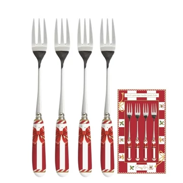 Rozsdamentes süteményes villaszett 4 db-os, porcelánnyéllel, Christmas Tale, R2S.969CTAL