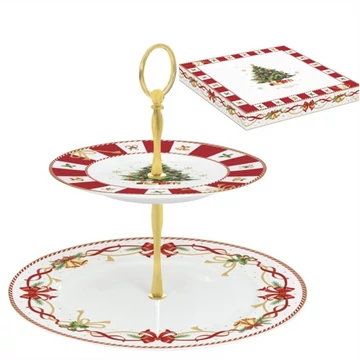 Porcelán süteményes állvány 2 emeletes, 19/27cm, dobozban, Christmas Tale, R2S.1105CTAL