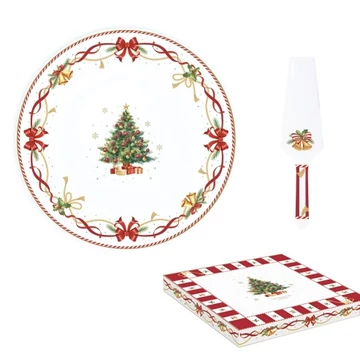 Porcelán tortatál lapáttal, 32cm, dobozban, Christmas Tale, R2S.1112CTAL Porcelán tortatál lapáttal, 32cm, dobozban, Christmas Tale, R2S.1112CTAL