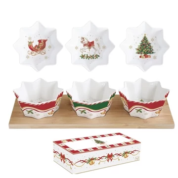 Porcelán csillagtálka szett 3 db-os, bambusztálcán, 34x12cm, dobozban, Christmas Tale, R2S.2183CTAL Porcelán csillagtálka szett 3 db-os, bambusztálcán, 34x12cm, dobozban, Christmas Tale, R2S.2183CTAL