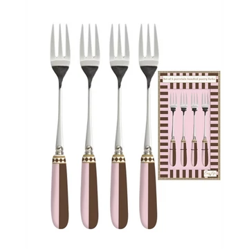 Rozsdamentes süteményes villaszett 4 db-os, porcelánnyéllel, Sweet Moments, R2S.969SWEM