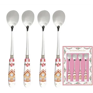 Rozsdamentes teáskanál szett 4 db-os, porcelánnyéllel, Sweet Christmas, R2S.965SWEC