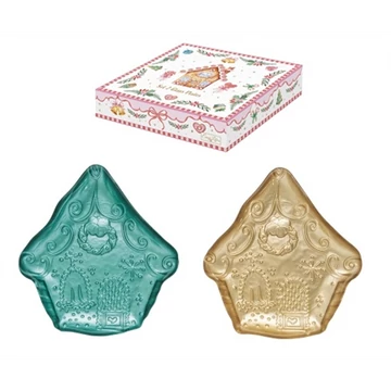 Üvegtálszett 2 db-os, 16,5x15cm, mézeskalács házikó forma, dobozban, Sweet Christmas, R2S.1446SWBL Üvegtálszett 2 db-os, 16,5x15cm, mézeskalács házikó forma, dobozban, Sweet Christmas, R2S.1446SWBL