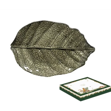 Nyírfalevél üvegtányér 32x21cm, dobozban, Forest Dream, R2S.1535FODG