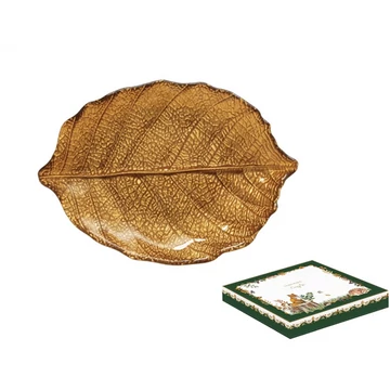 Nyírfalevél üvegtányér 26x18cm, dobozban, Forest Dream, R2S.1534FODO