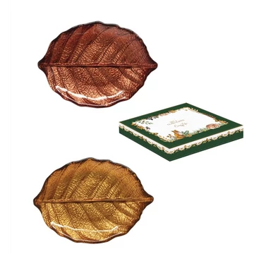 Nyírfalevél üvegtányér 2db-os szett, 20x14cm, dobozban, Forest Dream, R2S.1533FODR