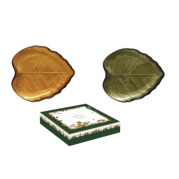 Hársfalevél üvegtányér 2db-os szett, 18x16cm, dobozban, Forest Dream, R2S.1536FODG