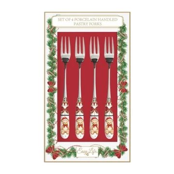 Rozsdamentes süteményes villaszett 4 db-os, porcelánnyéllel, Magie de Noel, R2S.969MNOE