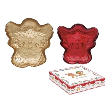 Üvegtálszett 2 db-os, 17x17/14x14cm, angyal forma, dobozban, Sweet Christmas, R2S.1416SWRG Üvegtálszett 2 db-os, 17x17/14x14cm, angyal forma, dobozban, Sweet Christmas, R2S.1416SWRG
